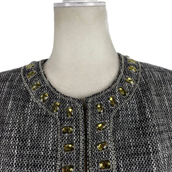 Chico's Embellished Gem Duster Jacket Tweed Dressy Long Cardigan Size Small - Picture 2 of 13
